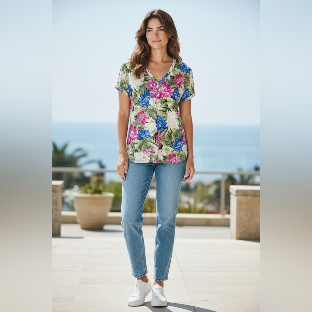 Tommy Bahama Floral Print V-Neck Tee – Women’s XS